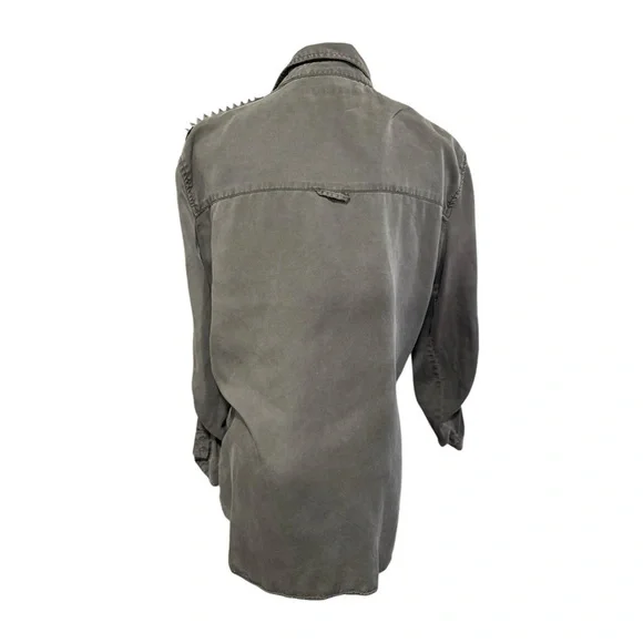 Zara Basic Studded Shoulder Lyocell Button-Down Shirt Size L - Picture 5 of 8